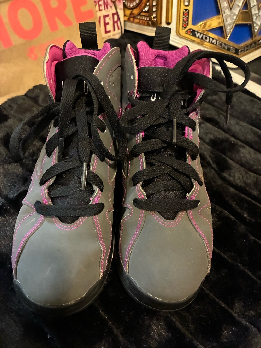 Jordan Kids Gray and Pink High-Top Sneakers